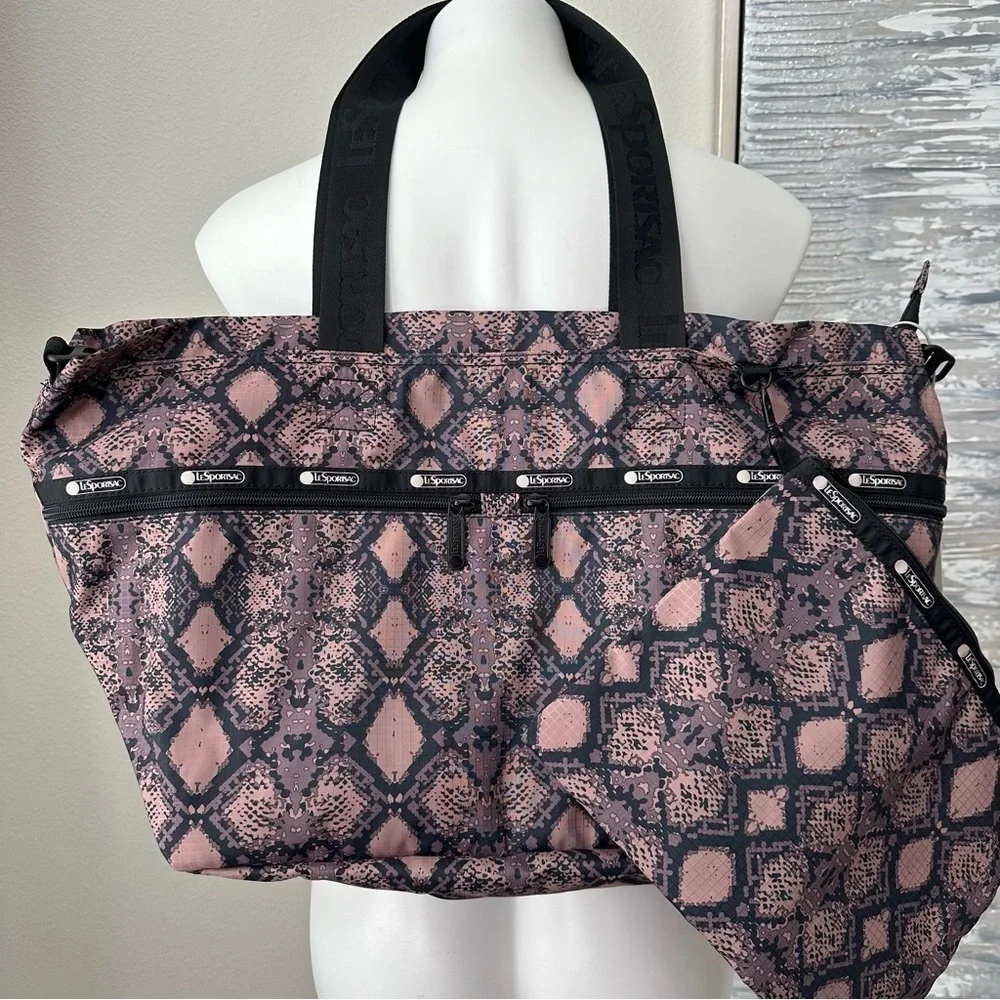 LeSportSac Carlin Baby Diaper Bag Tote in Mocha Python